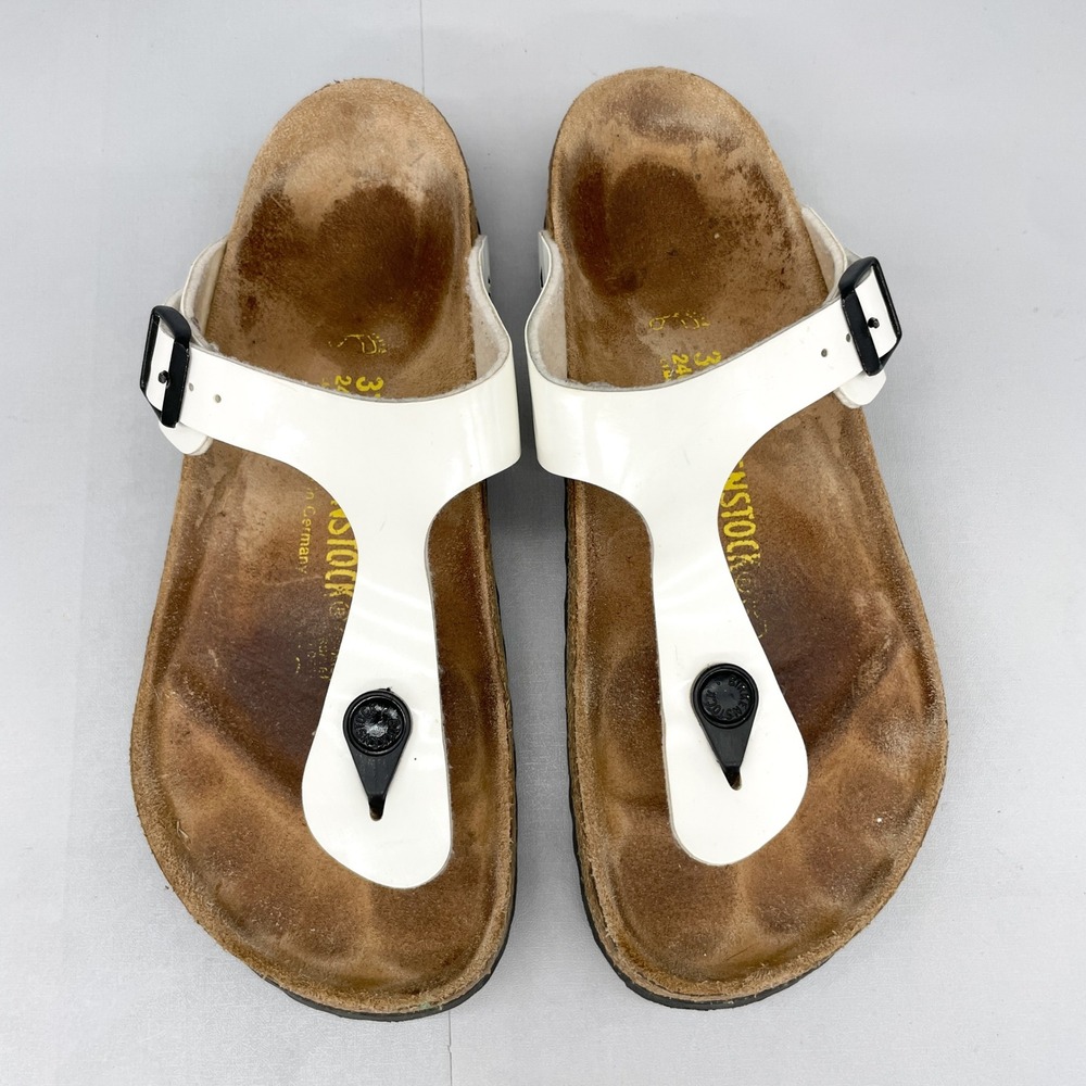 Birkenstock Gizeh Womens‎ 37 6 White Patent Leather Thong Sandals Shoes Boho
